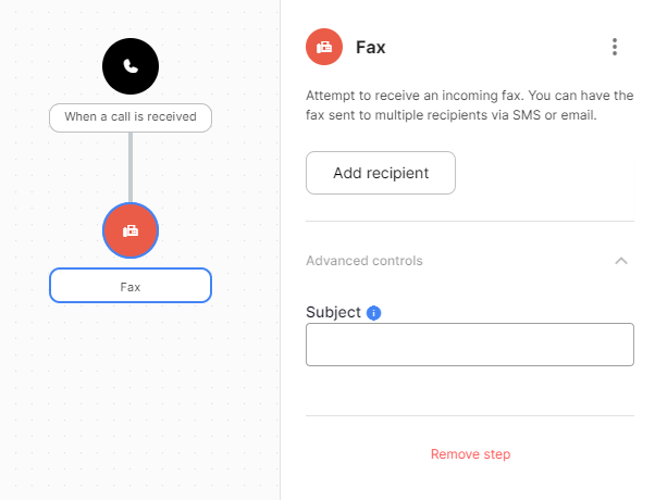 The Fax step form