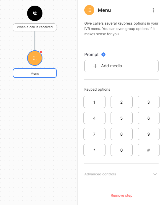 The Menu step form