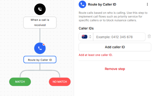 The Route by Caller ID step form