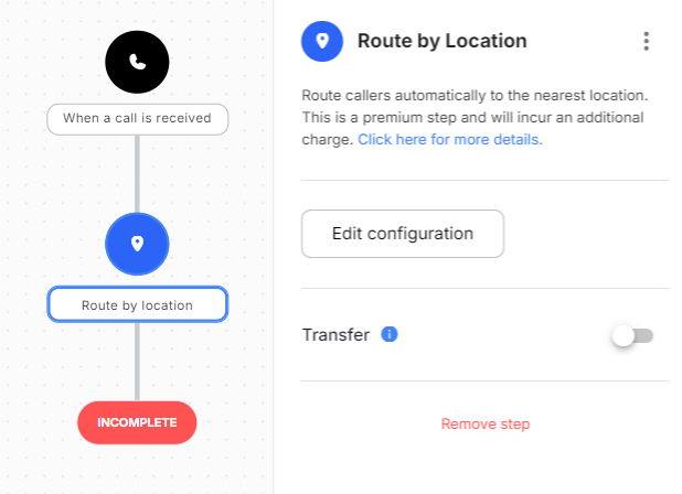 The Route by Location step form