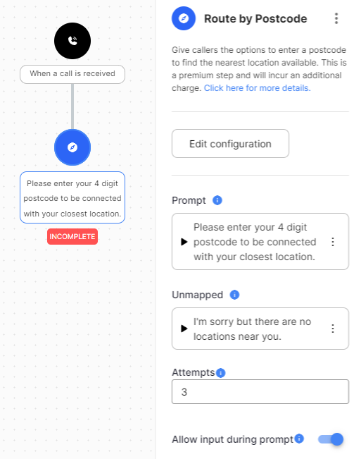 The Route by Postcode step form