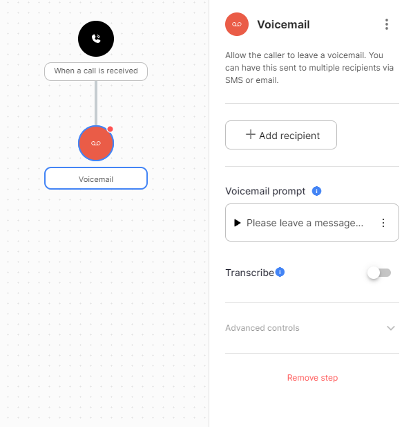 The Voicemail step form